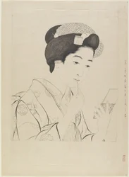 Tuschzeichnung für Frau mit Lippenpinsel, 1919